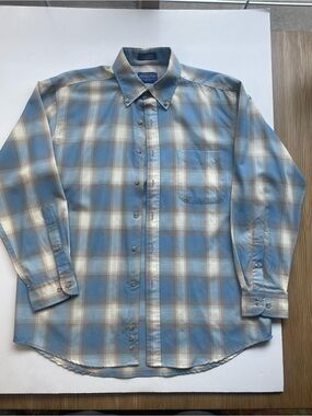Sir Pendleton Wool Shirt Large Mens Blue Plaid Button Down Worsted Wool L